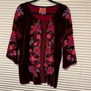 Johnny Was - Maroon velvet tunic top.